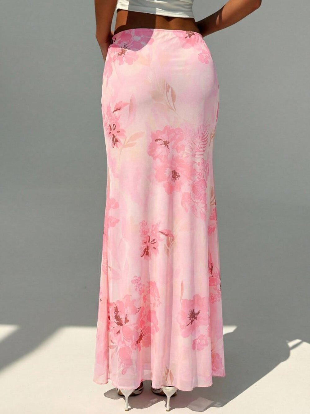 Baby Pink Boho Women's Floral Print Low Waist Fishtail Hem Skirt - Picture 2 of 7